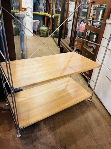 【売約済み】　美品　無印　無印良品　MUJI ユニットシェルフ　タモ　タモ材　棚セット　86cm ステンレスユニットシェルフ　中　ワイド　棚　シェルフ　ラック　検　オーク材　高さ調整可能　