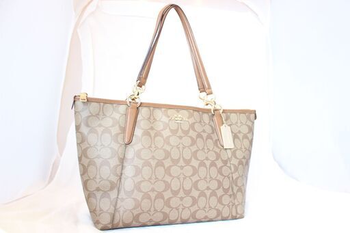 COACH　コーチ トートバッグ F55064 カーキ×サドル ラグジュアリー シグネチャー PVCレザートート アウトレット レディース　未使用