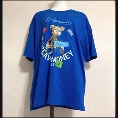 ꒰未使用꒱オーバーサイズ クマ プリント Tシャツ 青 LサイズOK 男女兼用の画像