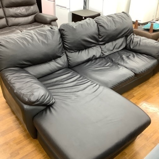 コーナーソファー ブラック 合皮