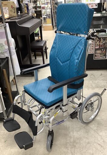 【未使用品】KAWAMURA 介助用車いす ブルー チェック柄【ユーズドユーズ名古屋天白店】J2068