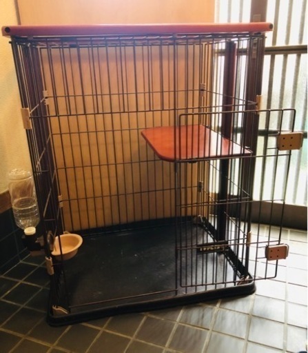 猫ケージ、キャットハウス(２段.木製\u0026茶柵)