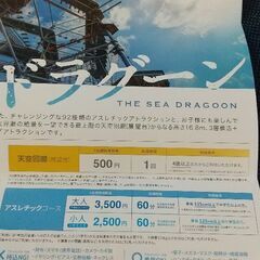 シー・ドラグーン☆ペアチケット☆使用期限9月30日まで‼️の画像