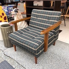 チェック柄 1P ソファ 1人用 1人掛け グリーン 緑 英国風...