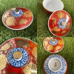 超希少 未使用 九谷焼  光山　赤絵金襴 唐草青染付 蓋付 汲出揃　永楽の画像