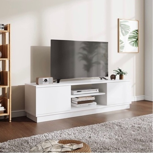 【譲渡先決まりました】早く引き取りに来てくださる方!! 新品 テレビ台 テレビボード ローボード ロータイプ 幅108×奥行30×高さ33cm 24-47V対応 AV機器対応 扉付き 隠す収納スペース ホワイト