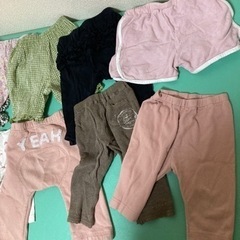 まとめ売り17枚1500円、子ども、ズボン、1歳、2歳、女の子、サイズ70〜95、黒、ピンク、ウサギ、花、ハート、スイカ、さくらんぼ、リボン、紫、緑、白、グレー、青、可愛い、の画像