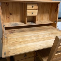 【一時停止】カントリー調 木製学習机・ワゴン・いす3点セット 机と棚・天板分離可 ナチュラルウッドの画像