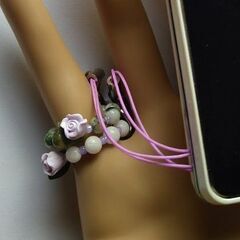オニキスとツリーアゲート、FIMOフラワー(ラベンダーミスト)の...