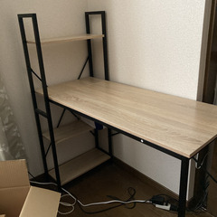 パソコンデスク　長机　ラック付き　一体型　完成品