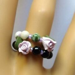 ホワイトクォーツァイトとツリーアゲート、FIMO(ラベンダーミスト)のストラップの画像