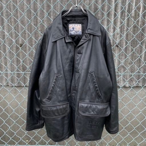 90s KENZO JEANS 北斎タグ 高級 本革 レザージャケット 羽織