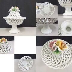 コンポート 陶花付き蓋 陶製フラワー置物 幅21cm 陶器 あみあみ イタリアン 札幌市 北区 屯田の画像