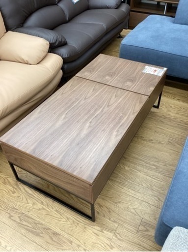 KI-23【新入荷　リサイクル品】ニトリNヒバリ　昇降センターテーブル　ブラウン