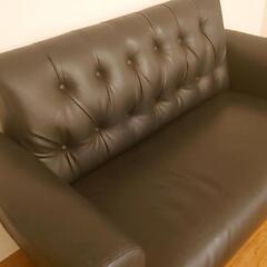 二人掛けソファーレザー調ブラック幅130cmの画像