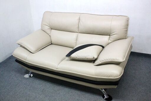 ニトリ/NITORI 2人用ソファ ロゾ4 BE 本革 ベージュ ラブソファー セミハイバック ポケットコイル 中古家具 店頭引取歓迎 R6453)