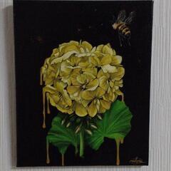 【油絵】黄ゼラニウムと蜂【絵画】