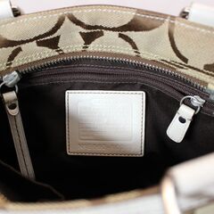 COACH　コーチ シグネチャー ハンプトンズ ミディアム ハンドバッグ 10262　キャンバス レザー ベージュ レディースの画像