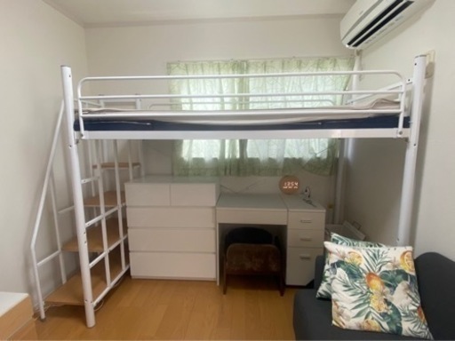 ≪宮・コンセント付≫ 階段 ロフトベッド ハイタイプ シングル 宮棚 パイプベッド