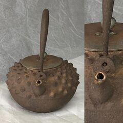 e1962 鉄瓶 龍文堂造 鬼霰 時代鉄瓶 茶道具 煎茶道具の画像