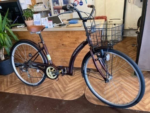 【タイヤ・チューブ新品！】6段変速　26インチ折りたたみ自転車　ワインレッド