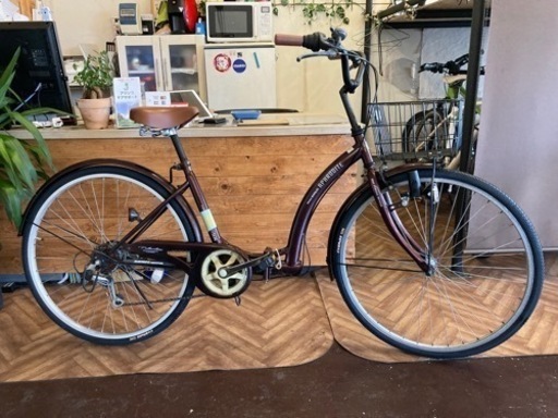 【タイヤ・チューブ新品！】6段変速　26インチ折りたたみ自転車　ワインレッド