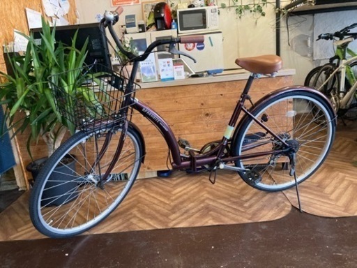 【タイヤ・チューブ新品！】6段変速　26インチ折りたたみ自転車　ワインレッド