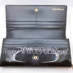 PINKY & DIANNE ピンキー＆ダイアン エナメル レザー ロゴ型押し 長財布 ブラック 黒 中古品の画像