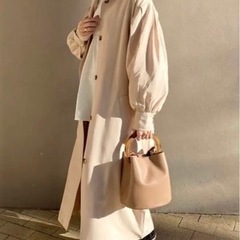 【新品】インフルエンサー ERIKO - ボリュームスリーブノーカラーコート　ページュの画像