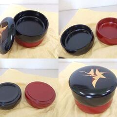 高岡漆器 昌吾堂 双鶴蒔絵 重箱 2段 黒 朱 共箱あり 札幌市 北区 屯田の画像