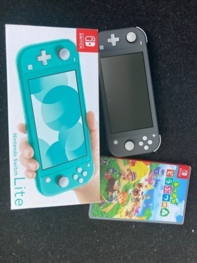 Switch liteターコイズ箱有り、ブラック本体のみ、どうぶつの森ソフトの3点