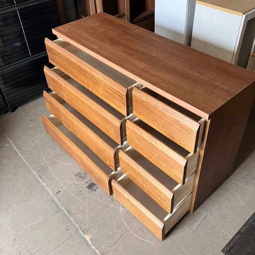天然木桐材使用のローチェスト 4段 幅120 衣類収納 ラック 棚 タンス 引き出し 引出し ブラウン クローゼット スライドレール付