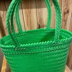 バリ直輸入　お買い物ストローバッグ　グリーン　中の画像