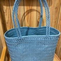 バリ直輸入　お買い物　ストローバッグ　ブルー中の画像