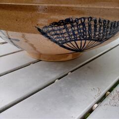 水鉢　手づくり　扇柄　直径26　高さ11の画像
