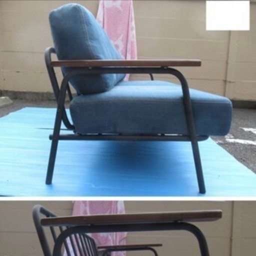 定価七万の2人掛けソファー／スチール／帆布／デニム／合皮／ヴィンテージ／アンティーク／W151cm×D78cm×H77cm×SH41c