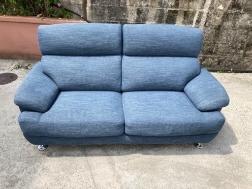 【値下げしました】ニトリ　ソファ　3人がけ　ブルー　大きめの　ファブリック　幅182cm
