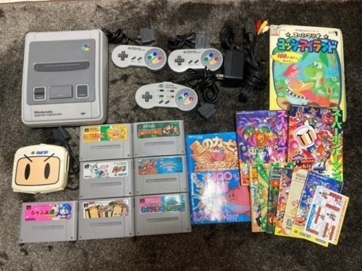 SFCスーパーファミコン ファミコン本体 任天堂 ソフト7本 ボンバーマン マルチタップ ドンキーコング カービィ ぷよぷよ おまけ取説
