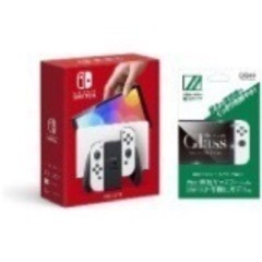 Nintendo Switch（有機ELモデル） Joy-Con(L)/(R) ホワイト + 任天堂スイッチ有機ELモデル用ガラスフィルム 透明クリア セット [ゲーム機本体]