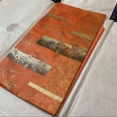 新品未使用着物正絹袋帯金糸花セミフォーマルカジュアルピンクオレンジアプリコット色の画像
