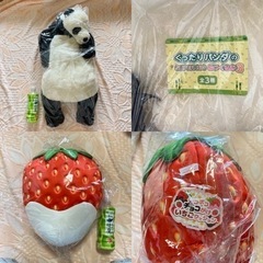 新品　特大ぬいぐるみセット　くったりパンダスーパーBIG ヤングドーナツ2種　オンクレ限定牛乳クッションなどの画像
