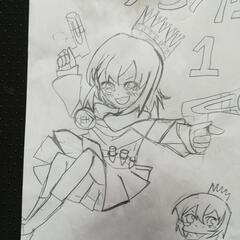 サバゲーナンバー1の絵「子供製作」とTulyのハンカチとシナモロールのキーホルダーの画像
