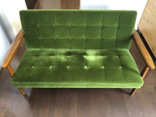 値下げしました！　カリモク60 Kチェア 2シーター　モケットグリーン　30000円