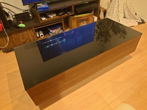 [値下げ]ブラックガラス天板　センターテーブル　コーヒーテーブル　ローテーブル　リビングテーブル