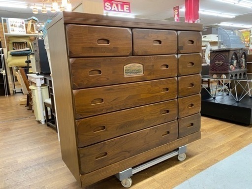 R484 カントリー調チェスト、5段整理タンス、幅116cm
