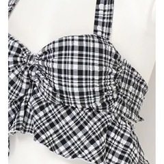 新品未使用　PR01. フクレチェック × フラワープリントbikini*  水着　ブラックの画像