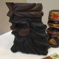 ３点 アイヌ 木彫り 民芸品  面 ＆ 人形 ＆ 茶さじの画像