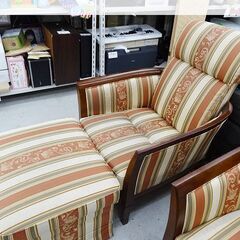 【恵庭】マル二家具 地中海シリーズ ロベリア 一人掛けソファ+オットマン 中古品 PayPay支払いOK！