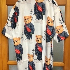 ★ 熊 ベアー柄シャツ アロハ ストリートに使える半袖 総柄 ★ 未使用。の画像