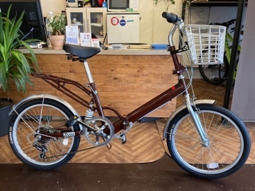 【タイヤ新品！】6段変速　サスペンション付き20インチ折りたたみ自転車　ブラウン